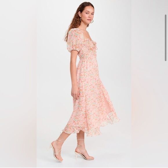 New Anthropologie ASTR The Label Lunaria Pleated Floral Orange Midi Dress - Picture 4 of 10